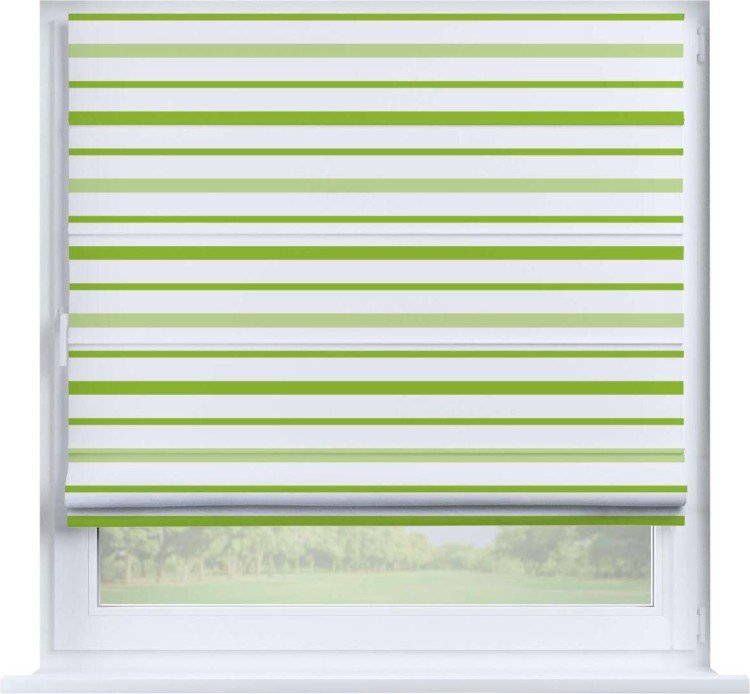 Римская штора «Кортин» на створку «Зелёные горизонтальные полоски»