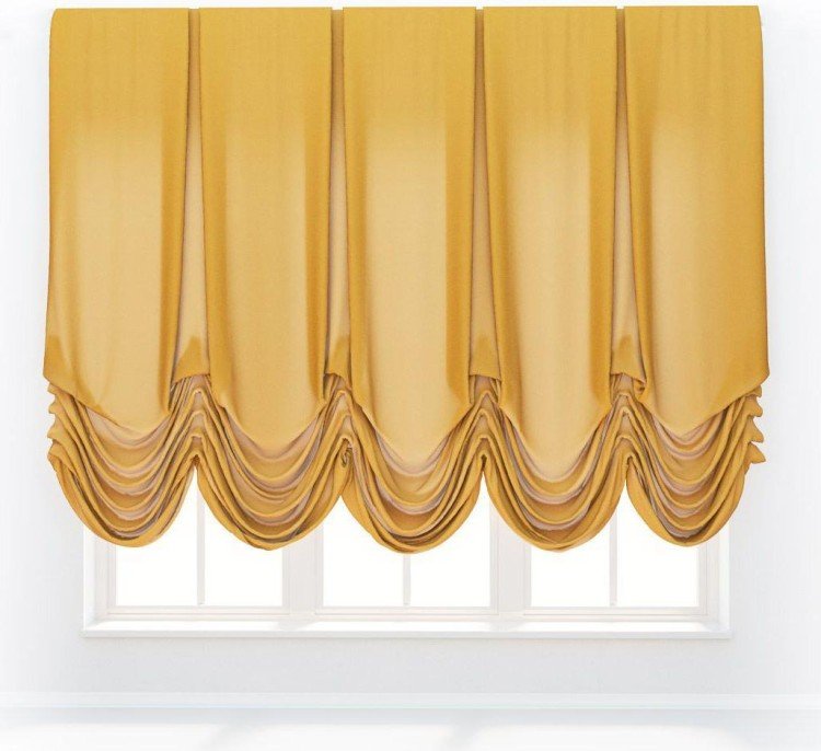 Австрийская штора «Кортин», ткань вельвет желтый